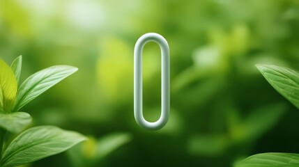 A minimalistic design featuring a paperclip among fresh green leaves.
