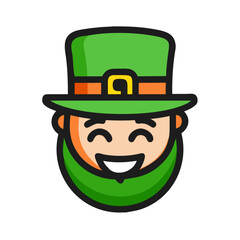 Cute Leprechaun Cartoon Character Head with Green Hat and Beard
