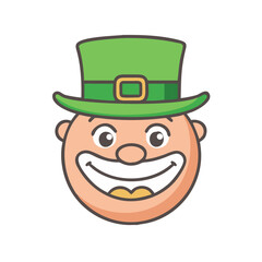 A cheerful cartoon Leprechaun face wearing a green hat with a buckle