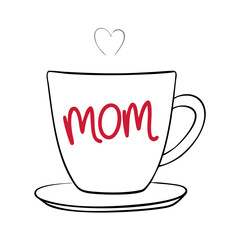 A cup of love for mom with heart steam illustration isolated