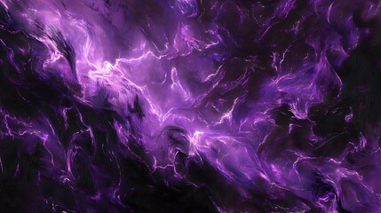 Fototapeta premium abstract demonic energy flowing like electric currents in dense violet and dark purple mist, sharp contrasts of black shadows, chaotic motion, abstract expressionism, digital art 