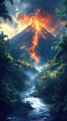 Nature Illustration Featuring a Volcano in Mid-Eruption Wallpaper