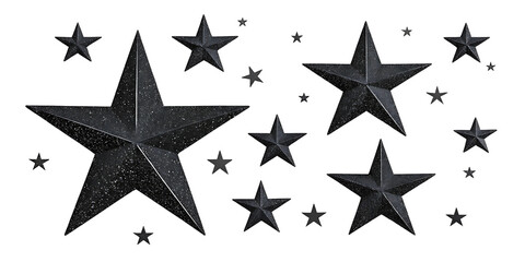 Obraz premium Celestial Array Grouping of Black Star Shapes in Varying Sizes - Galactic Design Element Isolated on White Background