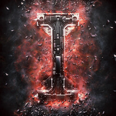 Letter I. High-tech burning alphabet in cyberpunk style. Perfect for any futuristic design.
