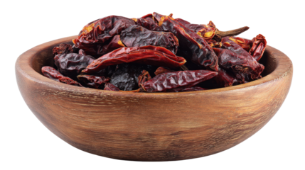 Dried Thai birdas eye chili in bowl, isolated on white background