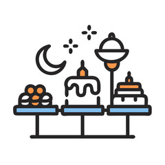 Celebration with Cakes and Moon Icon for Festivities and Special Events