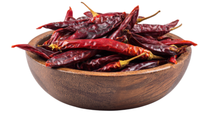Dried Thai birdas eye chili in bowl, isolated on white background