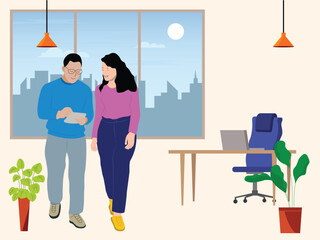 Business Meeting Illustration, Corporate Office with Coworkers