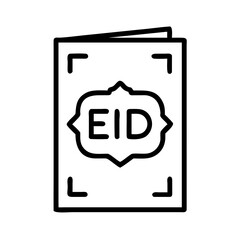 Eid greeting card illustration, simple black line art festive celebration drawing