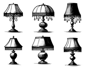 Six vector images of retro vintage home lamp