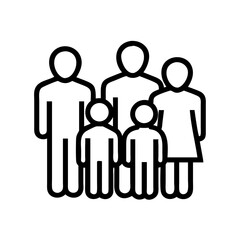 Stylized illustration of a five member family with bold outlines