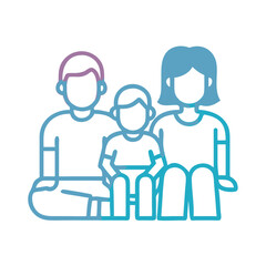 Stylized family icon of a man, woman, and child sitting together