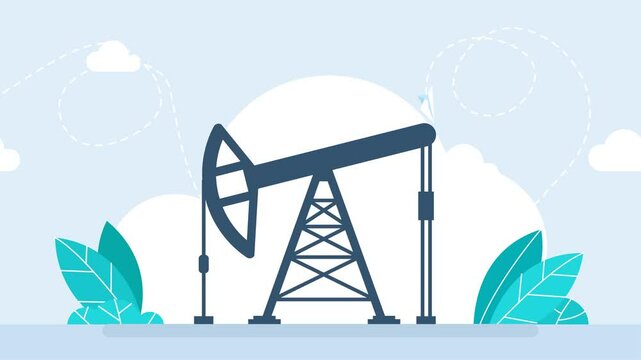 Oil pump. Industrial petroleum fossil petrol resource power energy pump jack rig extraction mechanical. Oil pumpjack rig gas fuel drilling production. Extraction technology market. 2d flat animation	