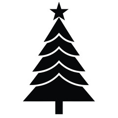 Fototapeta premium Silhouette of Simple Black Christmas Tree Topped with Star Element