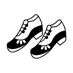 Two black and white Irish step dancing shoes isolated on white background