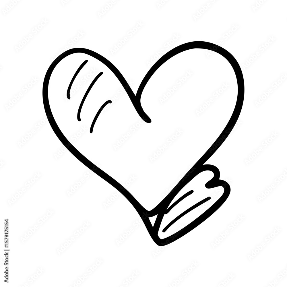 Poster simple heart outline sketch with additional design lines on the left side