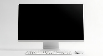 Fototapeta premium Sleek Computer Setup A Modern Workspace with Monitor, Keyboard, and Mouse for Enhanced productivity and professional workflow