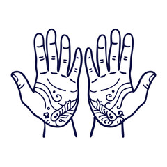 Outlined Hands with Intricate Henna Art Design on a White Background