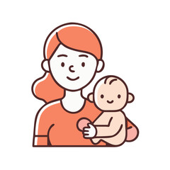 Cartoon illustration of a mother holding her baby with a smile.