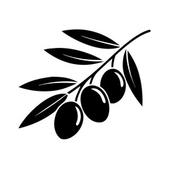 Olive branch with black olives illustration on white background, symbolizing icon, tolerance, equality  