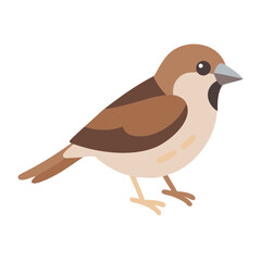 Cartoon depiction of a cute house sparrow with brown and tan plumage