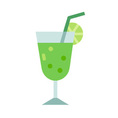Refreshing green cocktail with lime and straw, simple vector illustration style