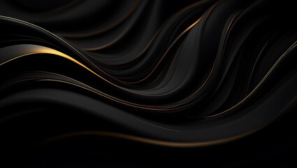 Fototapeta premium Abstract Black Waves with Golden Accents - Sleek and Modern Design, Sophisticated Abstract Background with Dynamic Black Curves and Glimmering Gold Lines