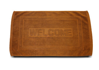 Welcome doormat brown isolated on white background. This has clipping path.