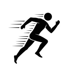 Obraz premium Speeding Silhouette: A dynamic silhouette of a runner sprinting forward, embodies speed, motion, and athletic prowess. Evoking a sense of determination and vitality.