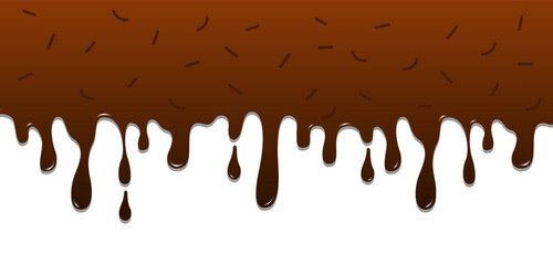Realistic dripping brown chocolate with sprinkles illustration isolated on white background. World Chocolate Day celebration element
