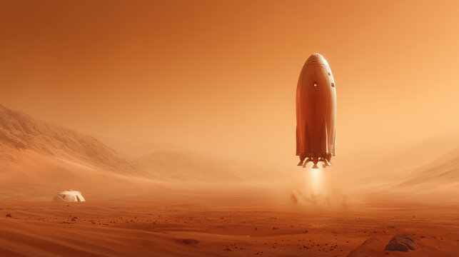 Spacecraft successfully landing on the Martian surface, marking the beginning of a new era in colonization efforts. Future plans involve building habitats and growing food on Mars