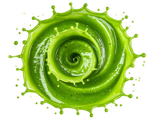 Top View of Green Smoothie Swirl Burst &ndash; Refreshing Food Photography Isolated PNG