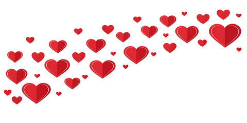 Romantic red hearts cascade on white backdrop, expressing love and affection in digital design for heartfelt messages.