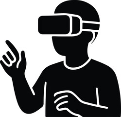 Silhouette boy using virtual reality headset technology vector illustrator