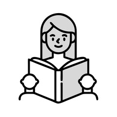Illustration of a Woman Reading to Two Children from a Book