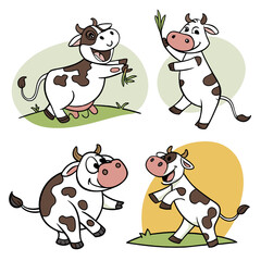 Naklejka premium set of 4 playful cow