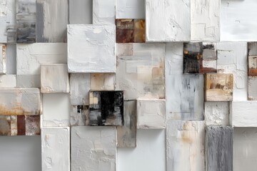 Overlapping white squares modern abstract wall art