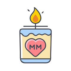 Cartoon Valentine's Day Candle with Heart and Initials Icon Illustration
