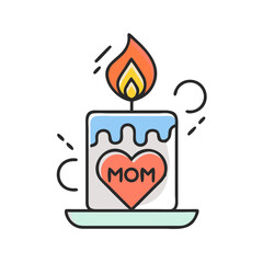 Cute cartoon candle with a heart and the word Mom on it