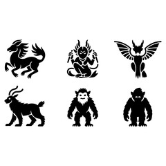 Svg vector silhouette vector art of collection of mythical creatures isolated on white background