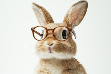 Fototapeta premium Adorable bunny in glasses. Cute pet portrait, perfect for websites, blogs, kids' products, and social media. Ideal for Easter, education, or pet themes.