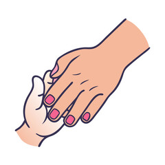 Two hands connected showcasing support, care, and empathy with colorful nail polish