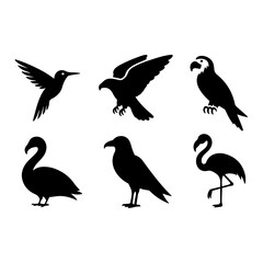 Obraz premium Svg vector silhouette vector art of a collection of bird silhouettes, including a hummingbird and a swan