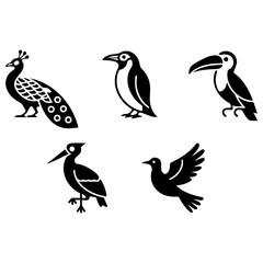 Fototapeta premium Svg vector silhouette vector art of a collection of bird silhouettes, including a peacock and a penguin