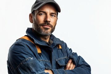 Fototapeta premium Confident man portrait. Perfect for construction, industry, or labor. Commercial use allowed.