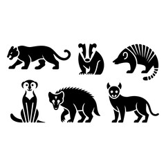 Svg vector silhouette vector art of silhouettes of various african animals isolated on white background