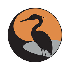 Heron With Sunset Circle Background Art