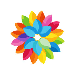 Vibrant Colorful Flower Design with Leaf Petals in a Circular Pattern