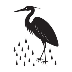 Heron Standing Under Rain With Droplet Pattern