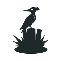 Woodpecker On Broken Forest Tree Stump